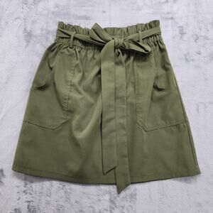 Kancy Kole Skirt Womens M Green Tie Belted Paper Bag High Waist A Line Mini